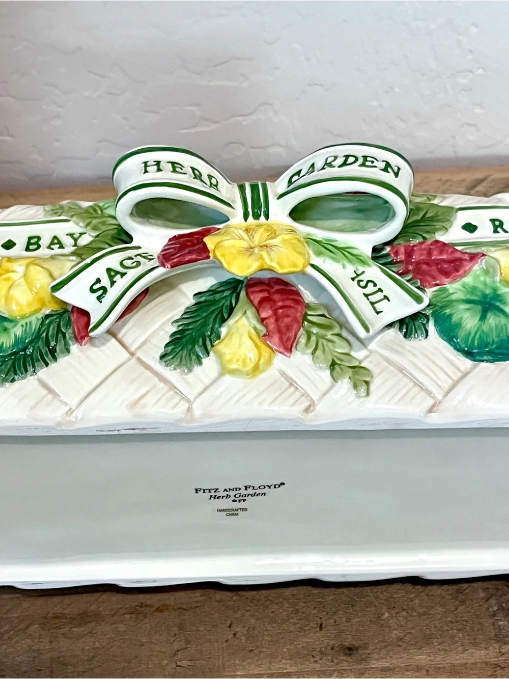 VTG 1996 Fitz and Floyd Herb Garden Ceramic Rectangular Planter Vase Box 12